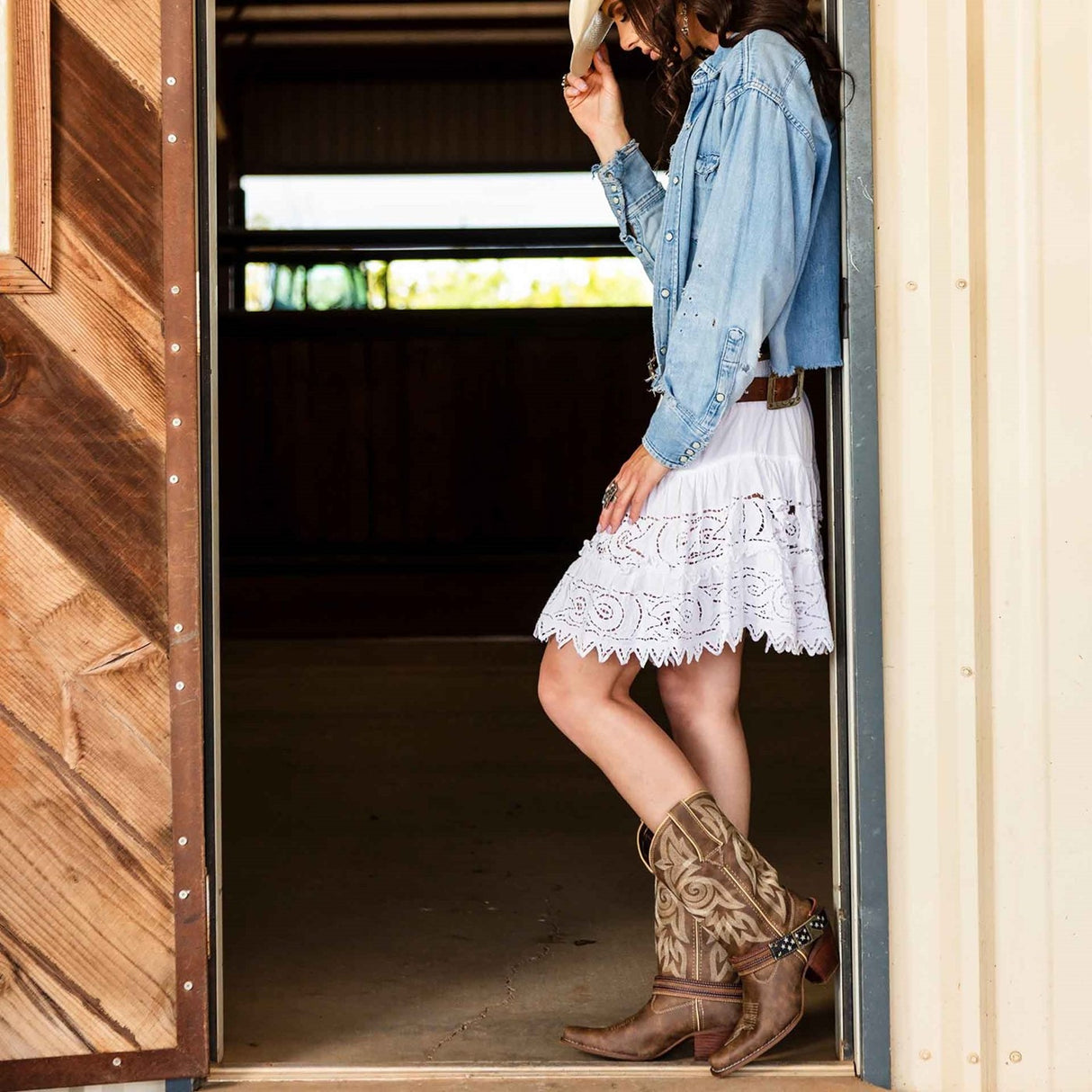 Damen Crush Flag Accessory Westernstiefel Braun/Khaki