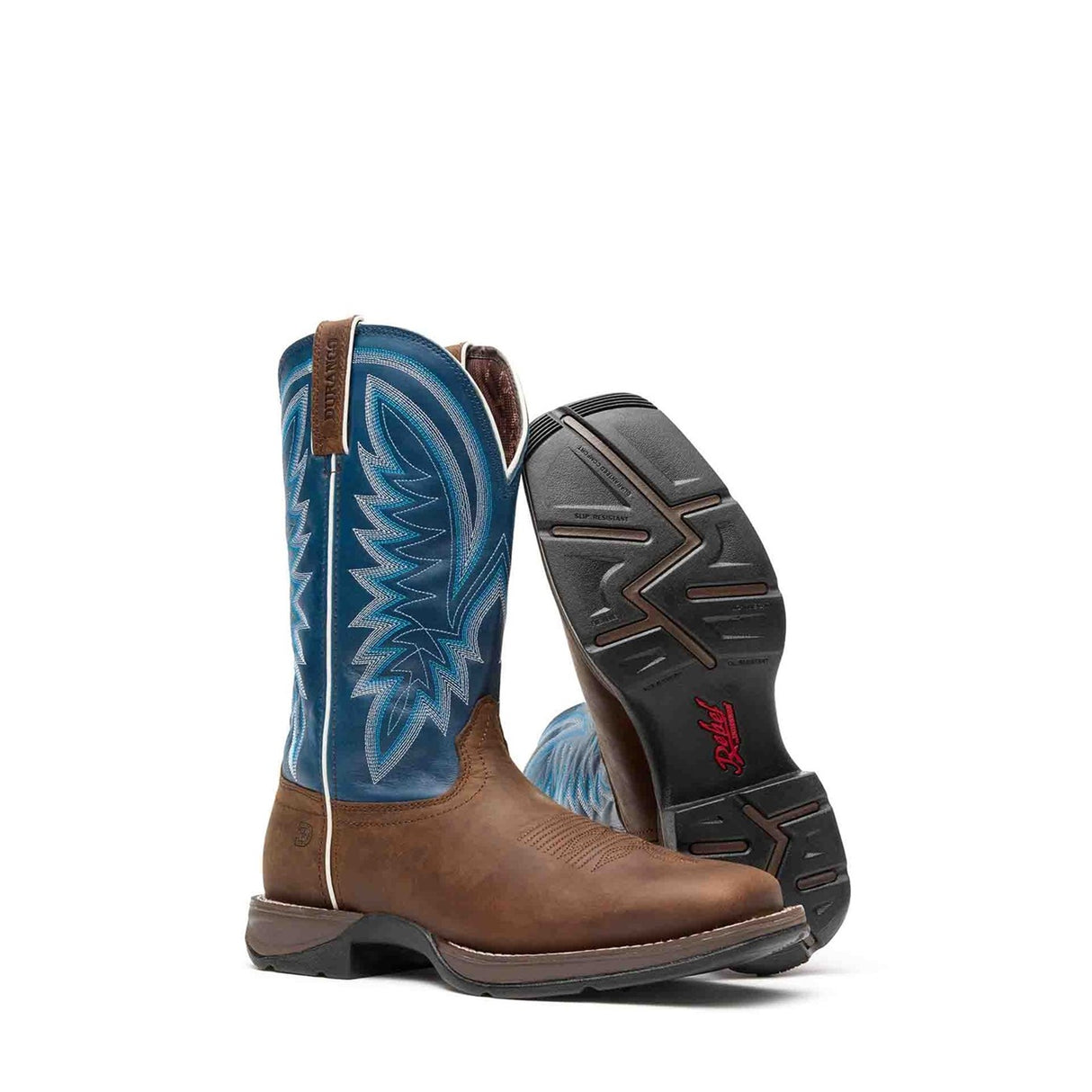 Herren Rebel Westernstiefel Sattelbraun und Denimblau
