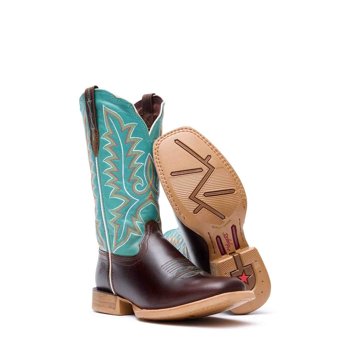 Damen Lady Rebel Pro Westernstiefel Kastanienbraun und Arktisblau