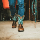 Damen Lady Rebel Wasserdichte Westernstiefel Braun und Immergrün