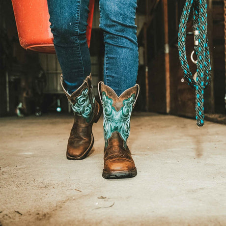 Damen Lady Rebel Wasserdichte Westernstiefel Braun und Immergrün